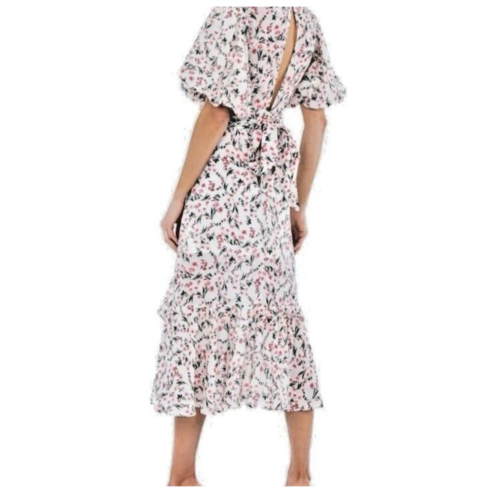 NWT Minkpink Women's Pink Floral Dress Sz L Balloon Sleeves Tie Belt Cottagecore - Picture 11 of 14